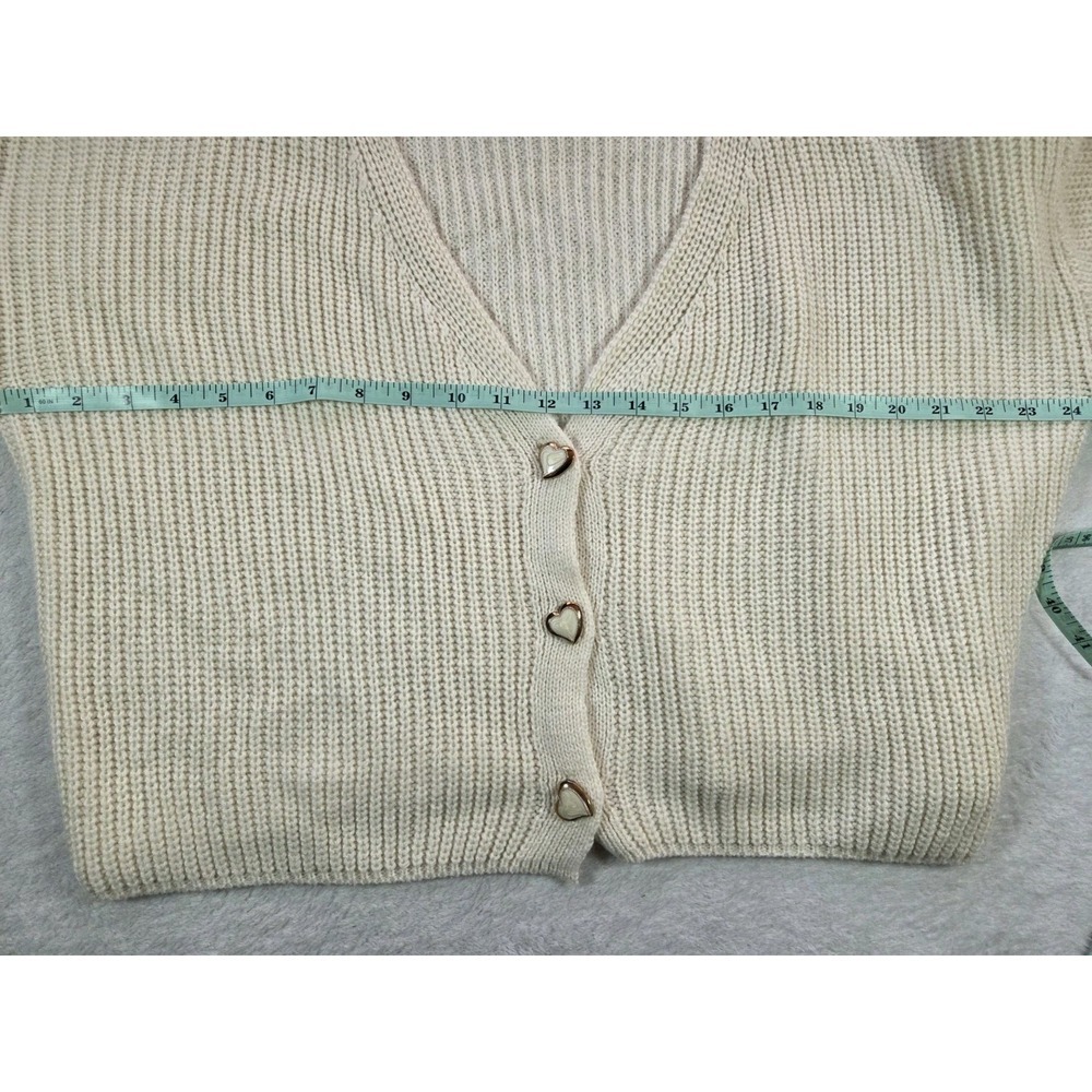 Pink Lily Cream Cropped Knit Cardigan Gold Heart Buttons Coquette Small - Picture 7 of 7